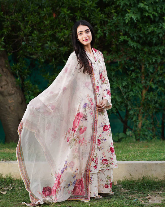 Vintage Rose Garden 3-Piece Premium Lawn Suit