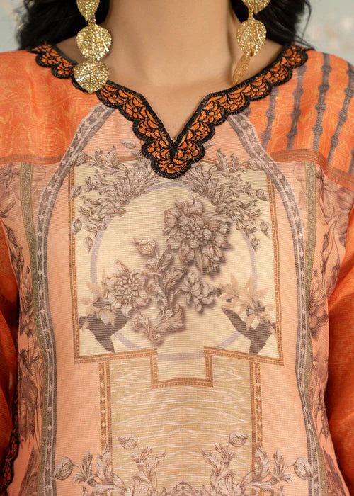 Peach Printed Poly-Lawn 3-Piece Suit