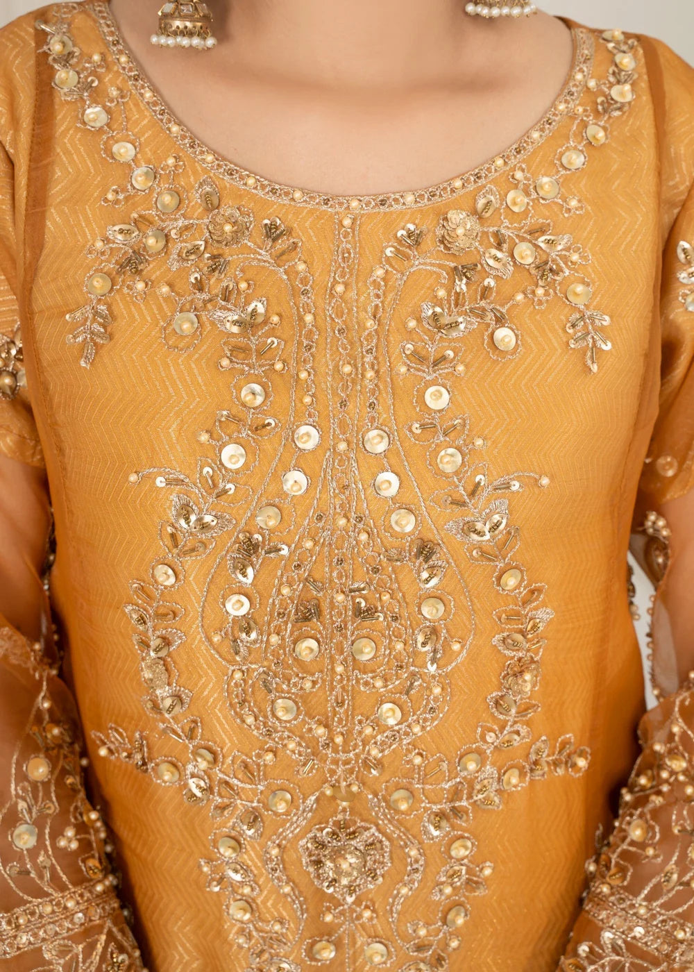 Organza Sharara Mari Gold 3 Piece