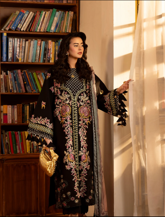 3 Piece - Embroidered Lawn Suit Unstitched With Silk Dupatta
