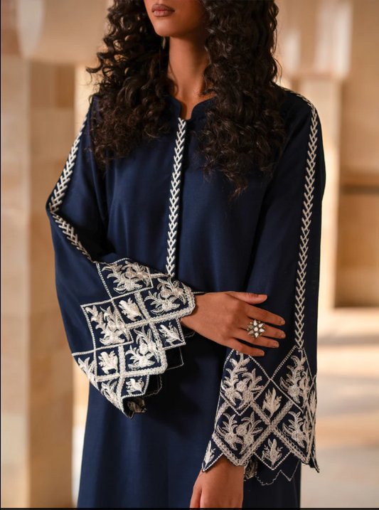 Stitched 2-Piece Embroidered Lawn Suit – Navy Blue