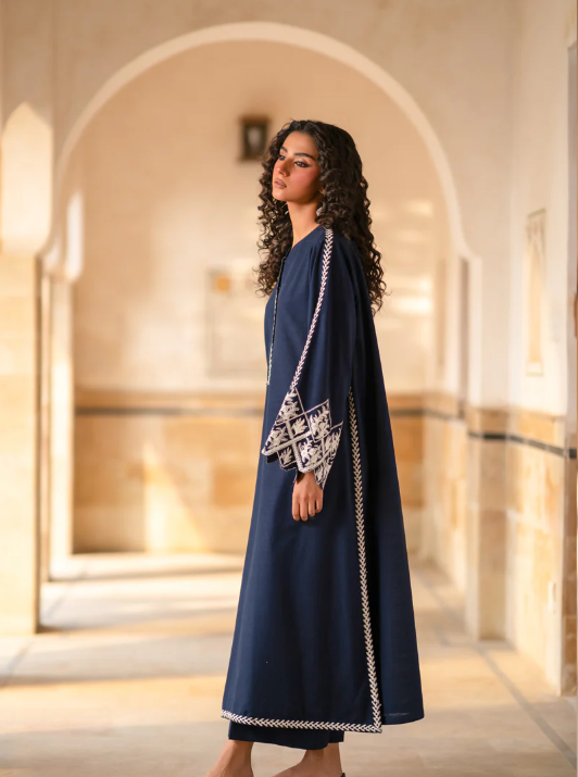 Stitched 2-Piece Embroidered Lawn Suit – Navy Blue
