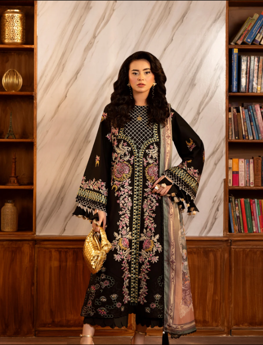 3 Piece - Embroidered Lawn Suit Unstitched With Silk Dupatta