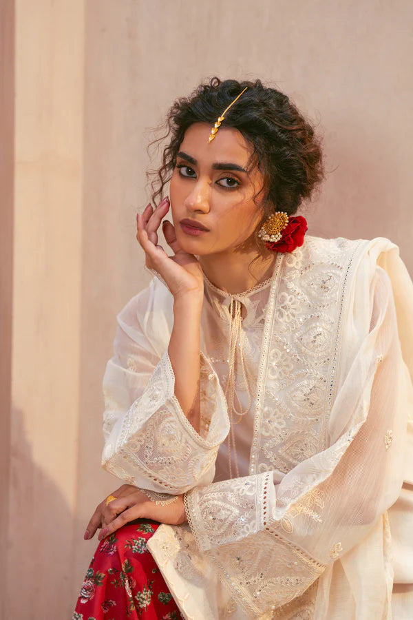 3 Piece - Premium Embroidered Lawn Suit With Farshi Shalwar