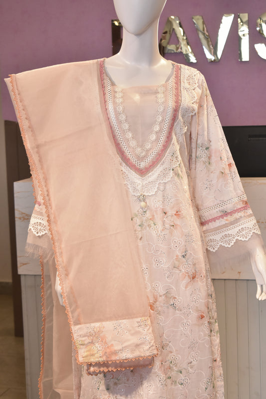 Ethereal Peach Hand-Embroidered Cotton Ensemble