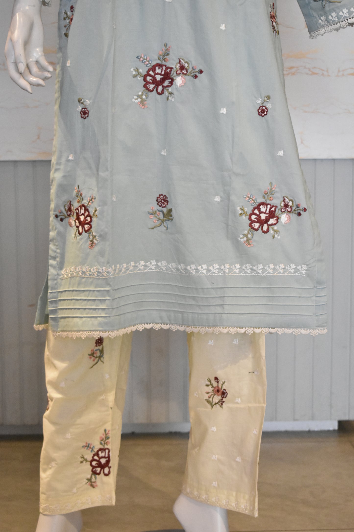 Serene Mint & Cream Embroidered 2-Piece Cotton Lawn Suit