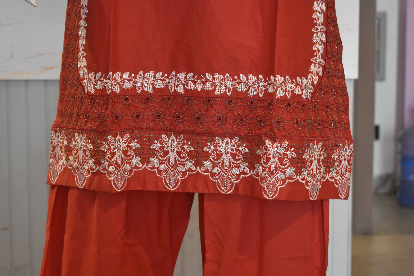 Crimson Rust Embroidered 2-Piece Cotton Lawn Suit with Tassel & Sequin Details
