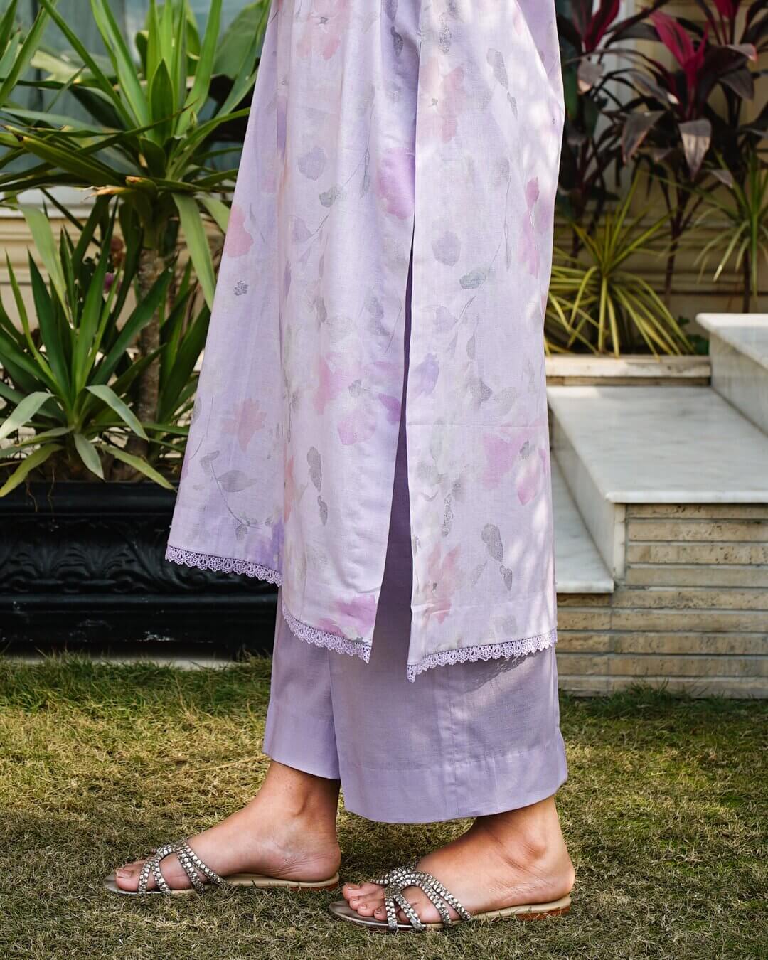Elina - Crimson Red Floral Lawn Suit with Chiffon Dupatta-Unstitched