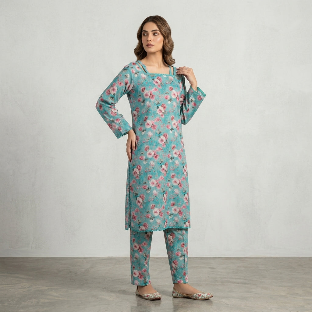 Aqua Bloom – Floral Printed 2-Piece Lawn Suit