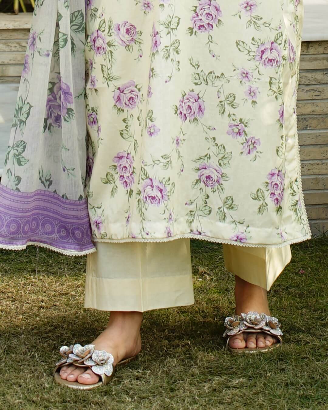 Selin - Soft Pastel Floral Lawn Suit with Chiffon Dupatta-Unstitched
