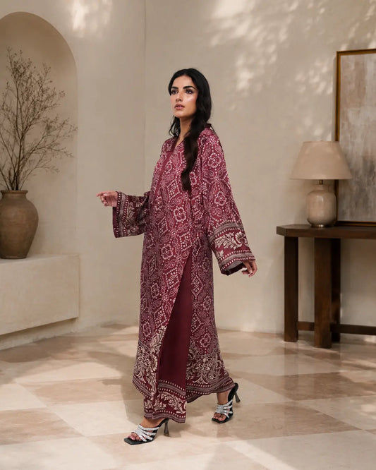Plum Chunri – Printed Premium Silk 2-Piece Suit