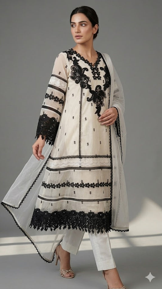 Hand-Embroidered Soft Cotton Designer Suit