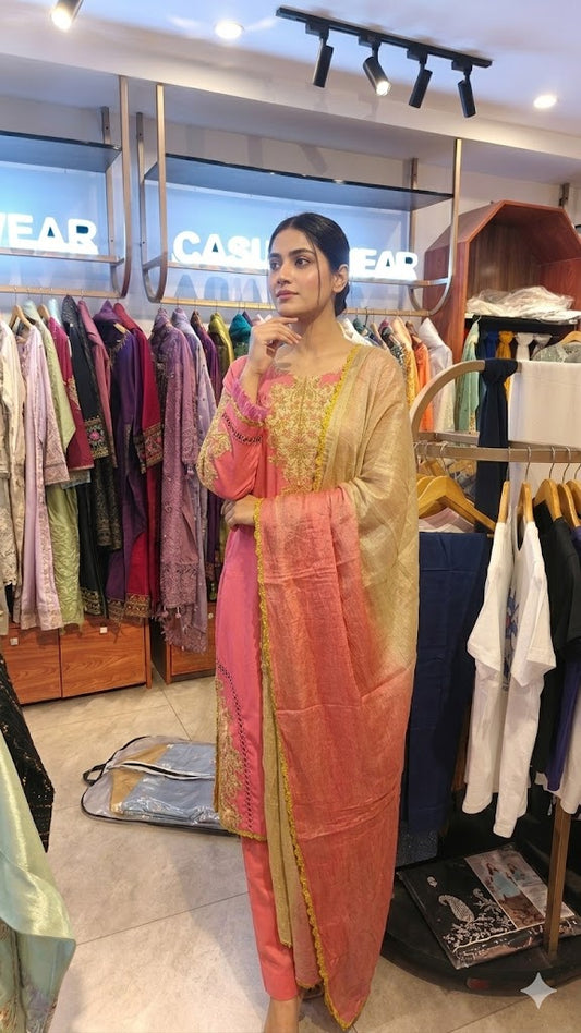 Rose Gold Hand-Embroidered Kurta Set