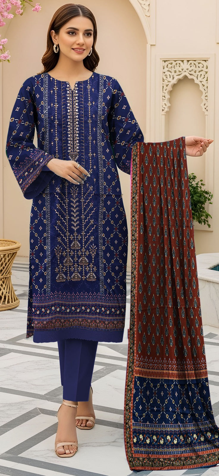 Embroidered Lawn 3-Piece Suit – Royal Indigo