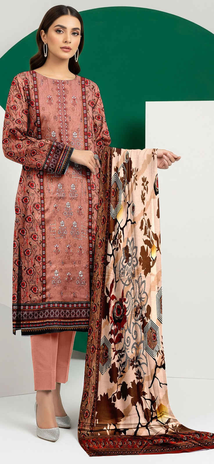 Embroidered Lawn 3-Piece Suit – Earthy Rose