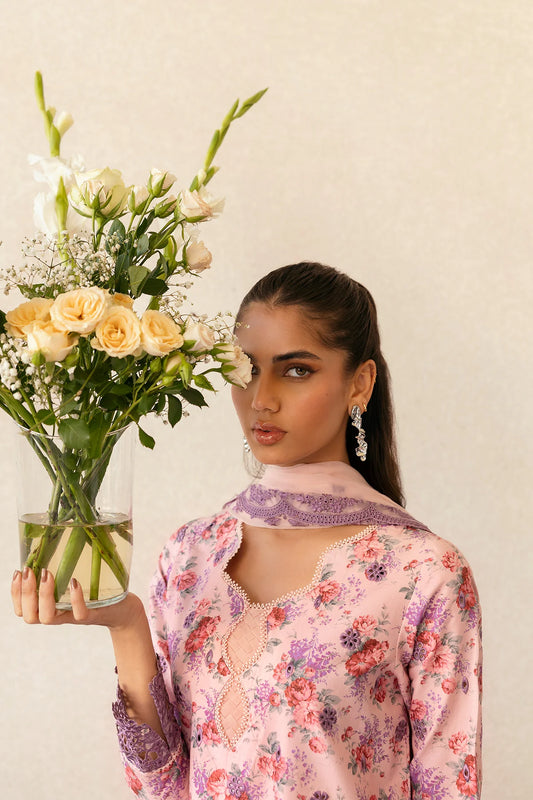 3 Piece - Embroidered Lawn Suit Unstitched With Chiffon Dupatta