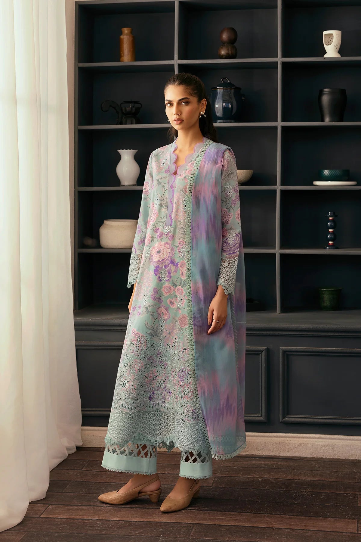 3 Piece - Embroidered Lawn Suit Unstitched With Chiffon Dupatta