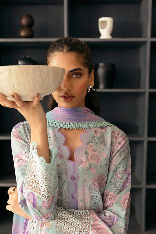 3 Piece - Embroidered Lawn Suit Unstitched With Chiffon Dupatta