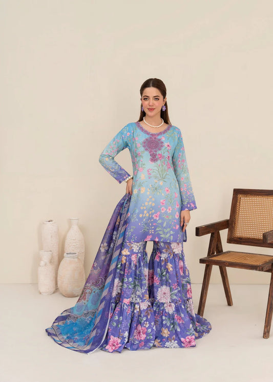 Poly Lawn Gharara Multicolors