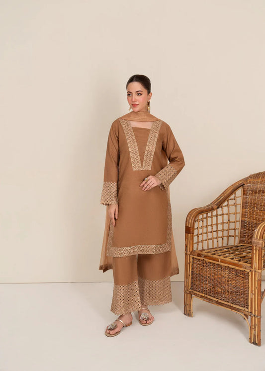Cotton Lawn Kurta Set With Organza Dupatta