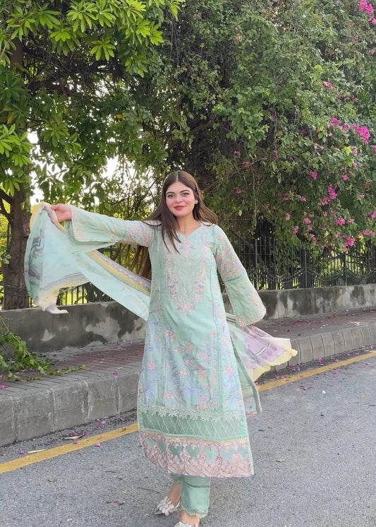 Cotton Silk 3 Piece Kurta Set Mint Green