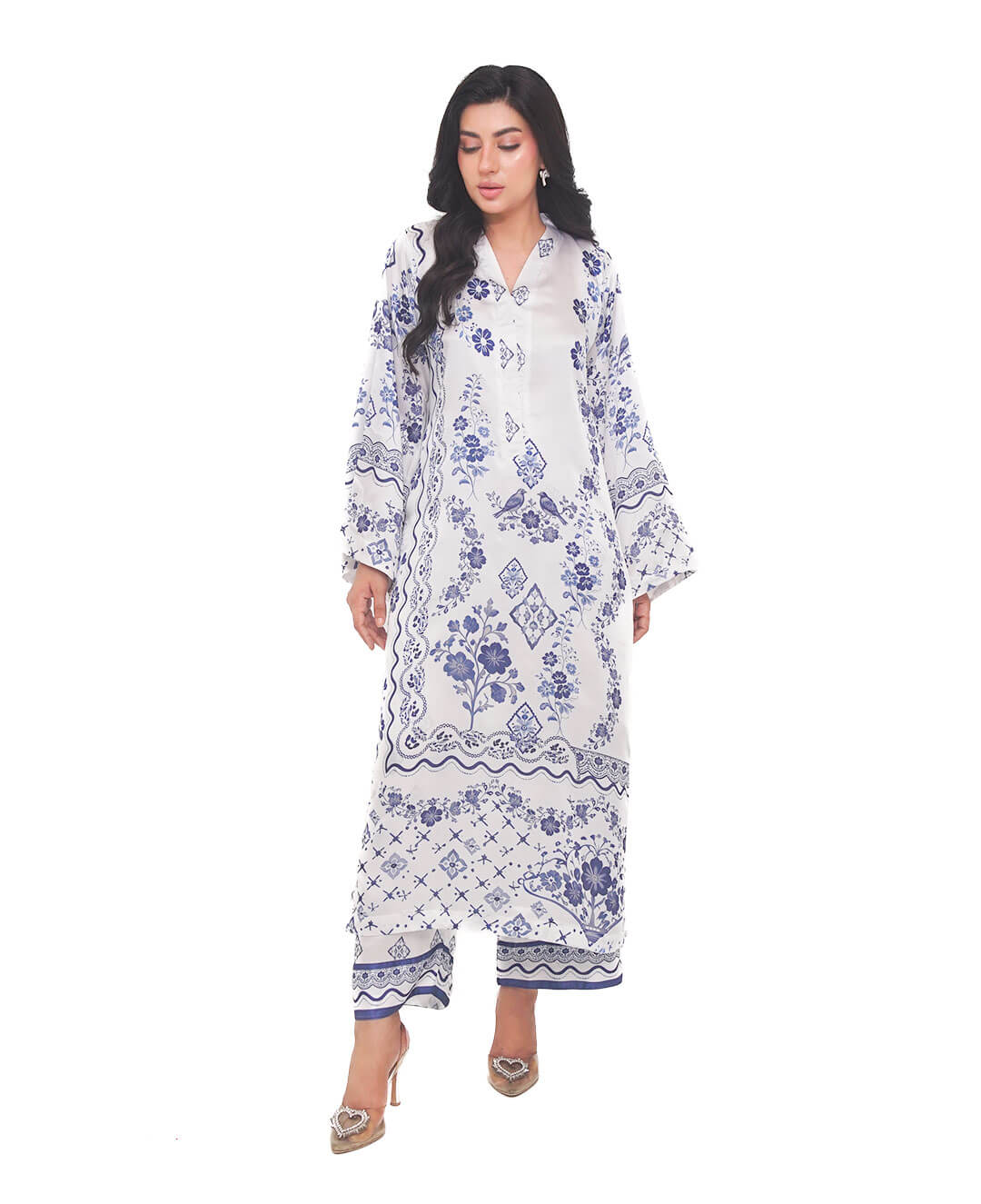 Porcelain Indigo – Printed Premium Silk 2-Piece Suit
