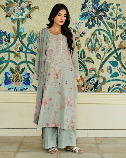 MIRA - 3-Piece Embroidered Lawn Unstitched Suit with Chiffon Dupatta