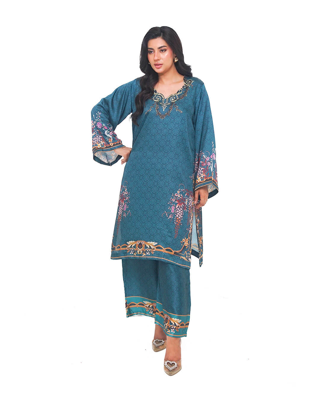 Teal Regency – Printed Premium Silk 2-Piece Suit
