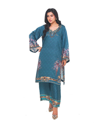 Teal Regency – Printed Premium Silk 2-Piece Suit