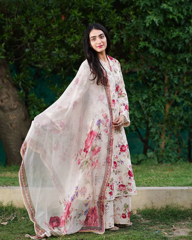 Vintage Rose Garden 3-Piece Premium Lawn Suit