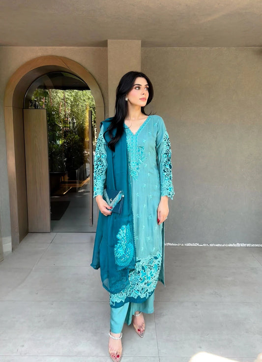 Raw Silk Fancy Dress With Chiffon Dupatta