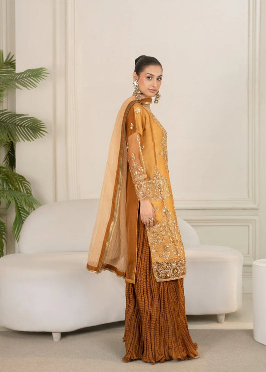 Organza Sharara Mari Gold 3 Piece