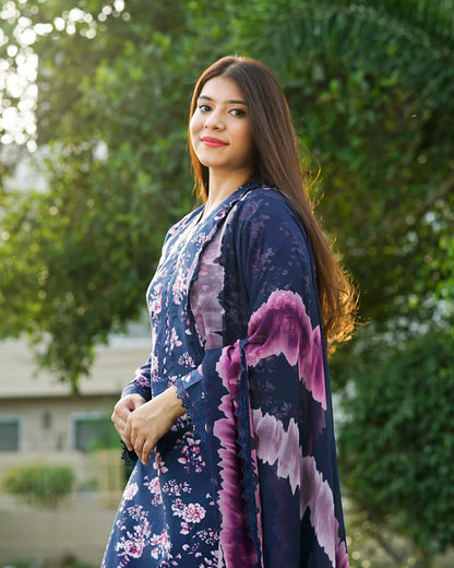 Indigo Blossom 3-Piece Premium Lawn Suit