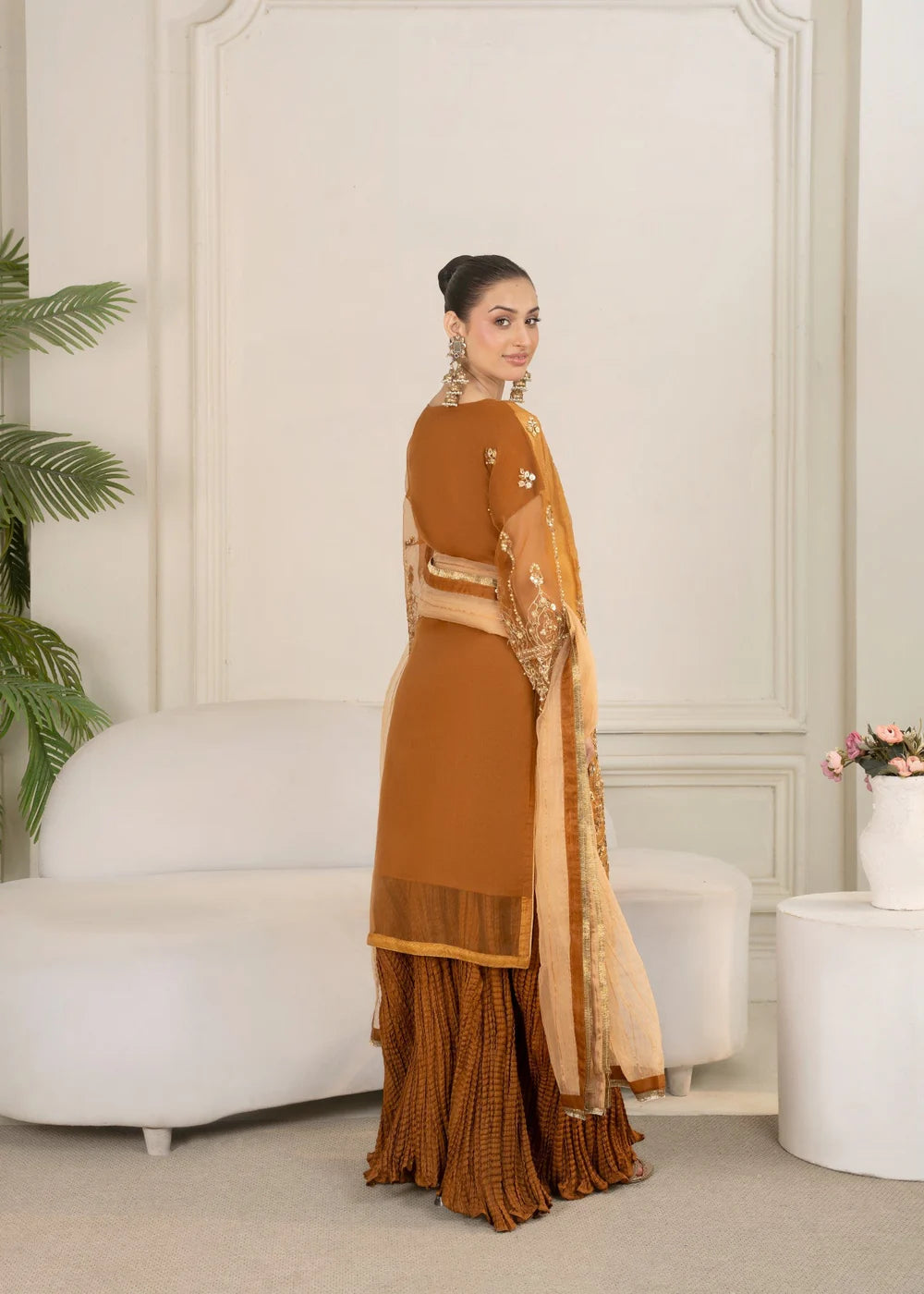 Organza Sharara Mari Gold 3 Piece