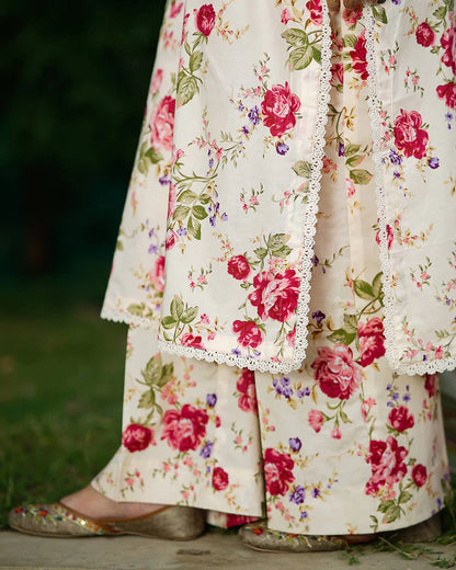 Vintage Rose Garden 3-Piece Premium Lawn Suit