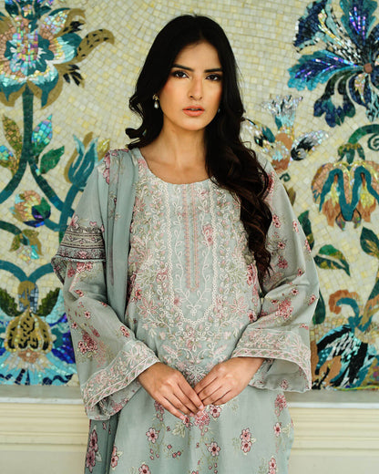MIRA - 3-Piece Embroidered Lawn Unstitched Suit with Chiffon Dupatta