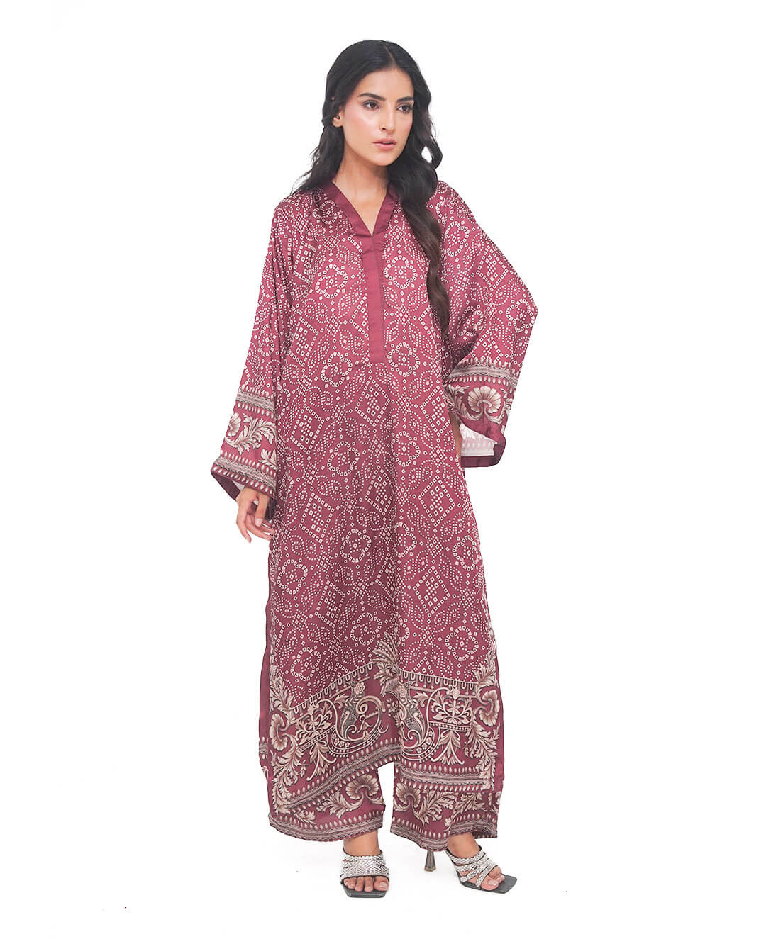 Plum Chunri – Printed Premium Silk 2-Piece Suit