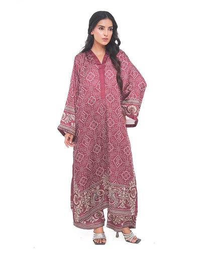 Plum Chunri – Printed Premium Silk 2-Piece Suit