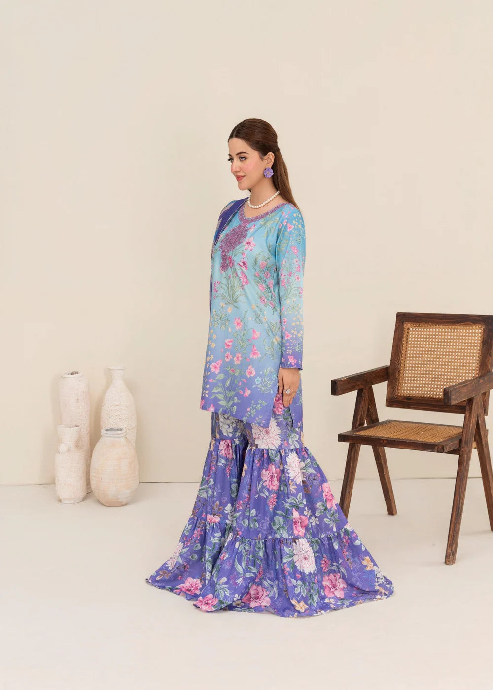 Poly Lawn Gharara Multicolors