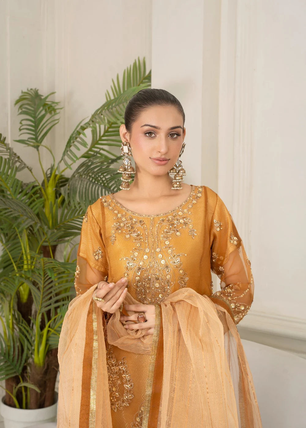 Organza Sharara Mari Gold 3 Piece