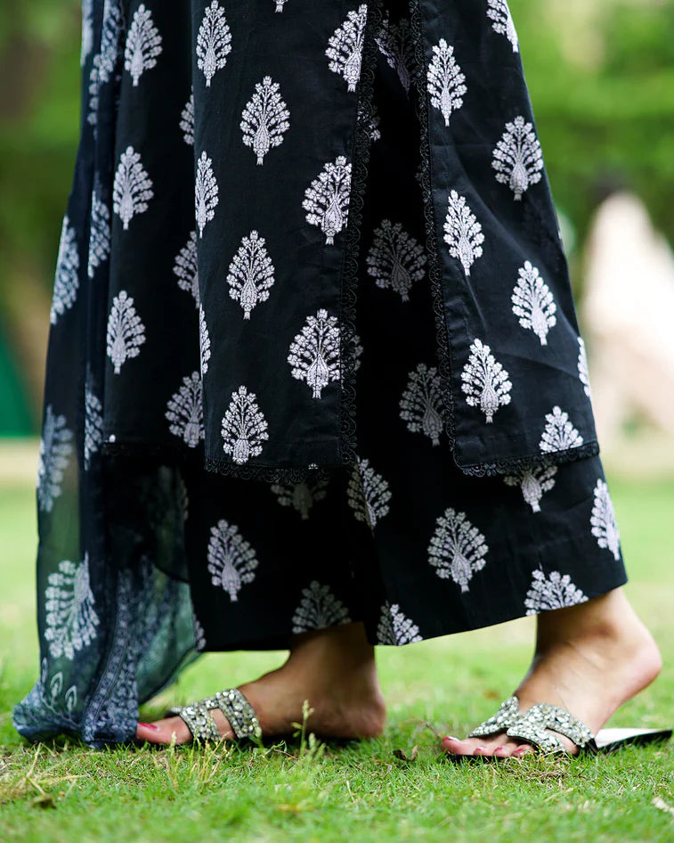 Midnight Block-Print 3-Piece Premium Lawn Suit