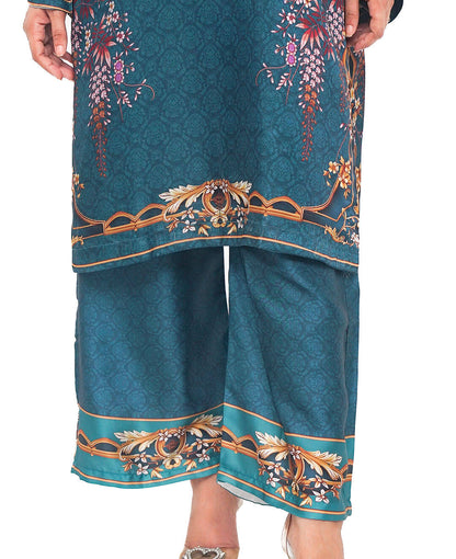Teal Regency – Printed Premium Silk 2-Piece Suit