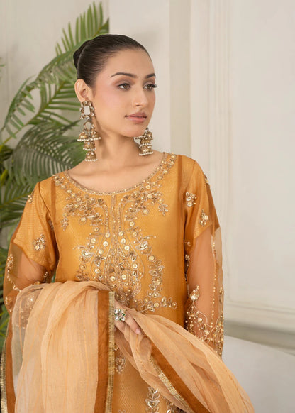Organza Sharara Mari Gold 3 Piece