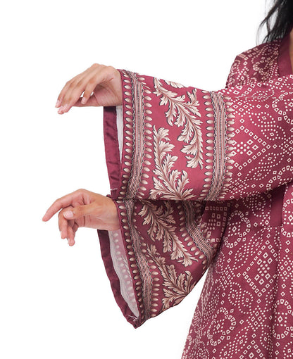 Plum Chunri – Printed Premium Silk 2-Piece Suit