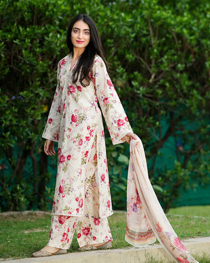 Vintage Rose Garden 3-Piece Premium Lawn Suit