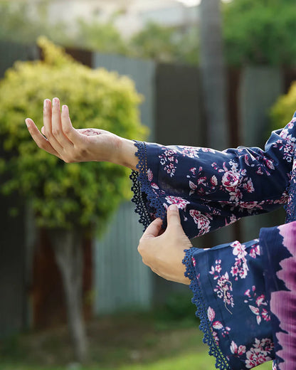 Indigo Blossom 3-Piece Premium Lawn Suit