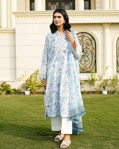 Ariya - Elegant Lavender Floral Lawn Suit with Chiffon Dupatta-Unstitched