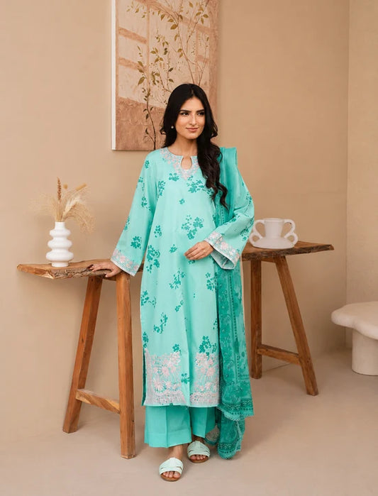 Aqua Mint – Embroidered Premium 3-Piece Lawn Suit