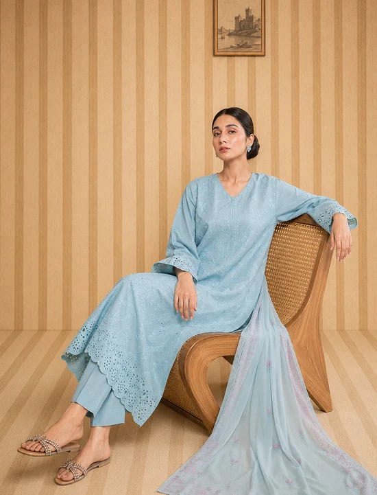 Sky Blue Breeze – Chikankari Embroidered Premium 3-Piece Lawn Suit