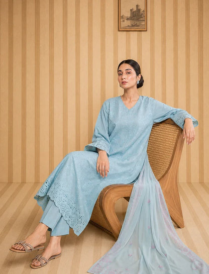 Sky Blue Breeze – Chikankari Embroidered Premium 3-Piece Lawn Suit